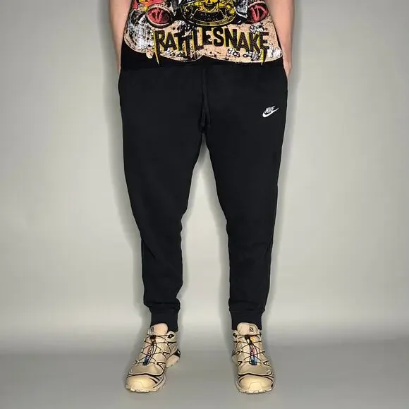 Nike Sweatpants Black Cotton Joggers White Swoosh